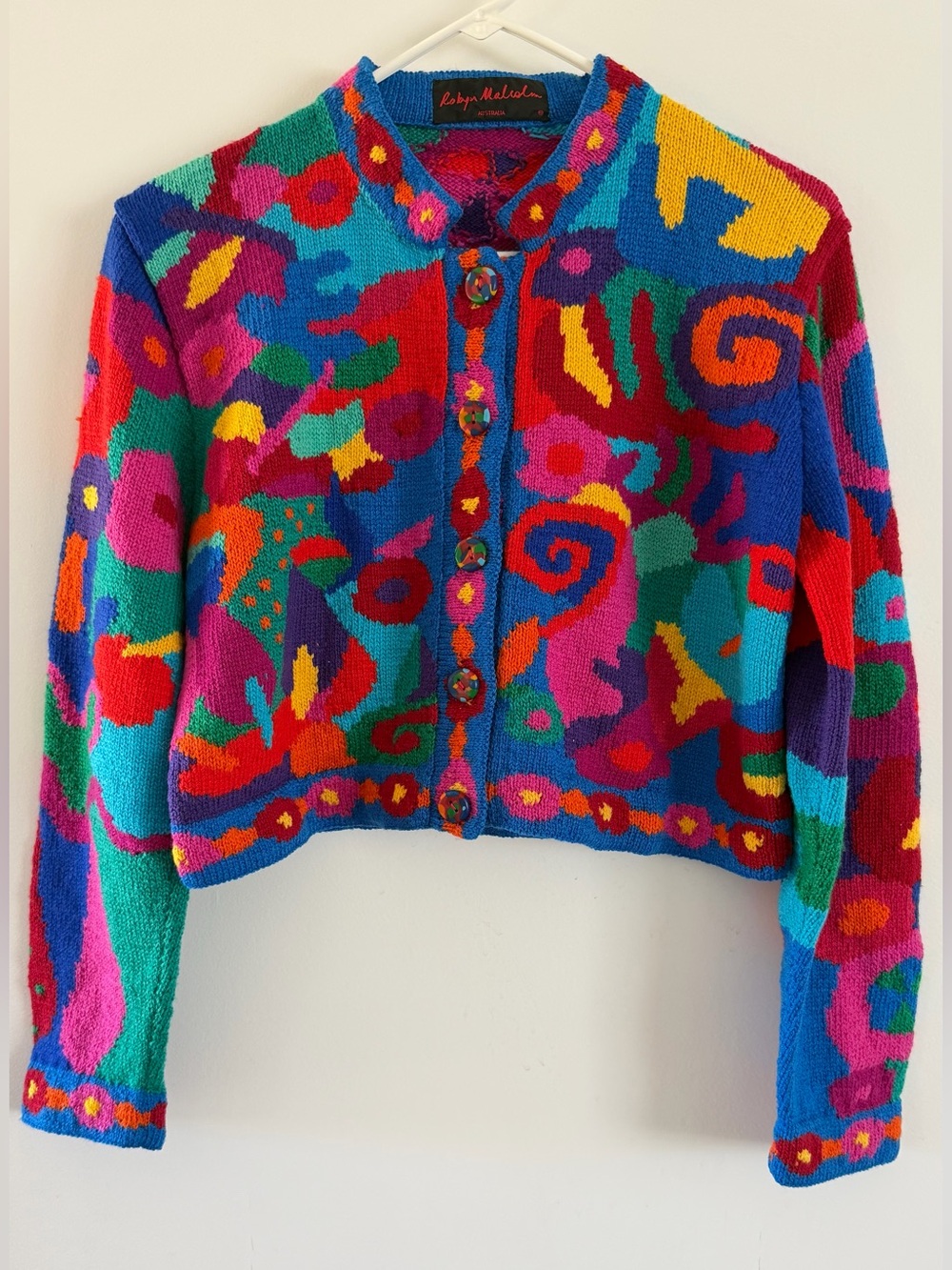 Multicolor Abstract Cropped Cardigan Sweater